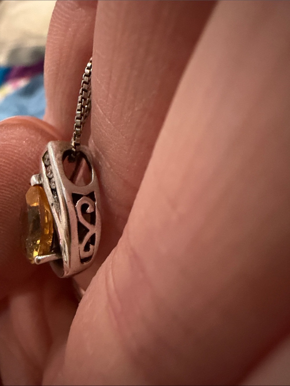 Sterling Silver Teardrop Citrine Pendant Necklace - Gold Amber Stone - Picture 3 of 6